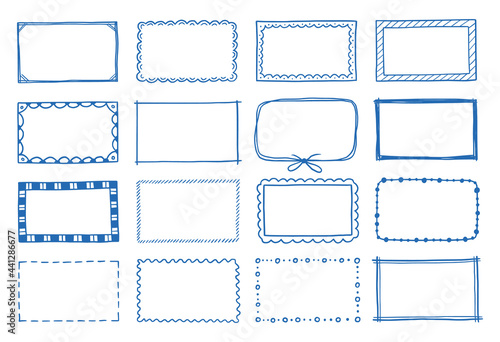 Hand drawn set of rectangle frame. Doodle sketch style. Frame with scrawl and scratch border. Vector illustration.