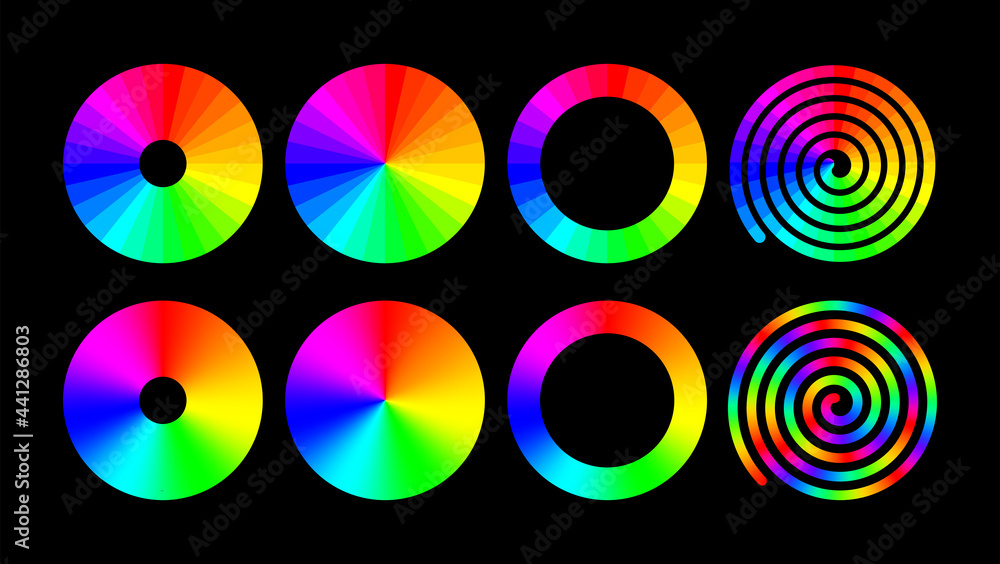 Rainbow color ring set. Vector RGB color wheel. - obrazy, fototapety, plakaty 