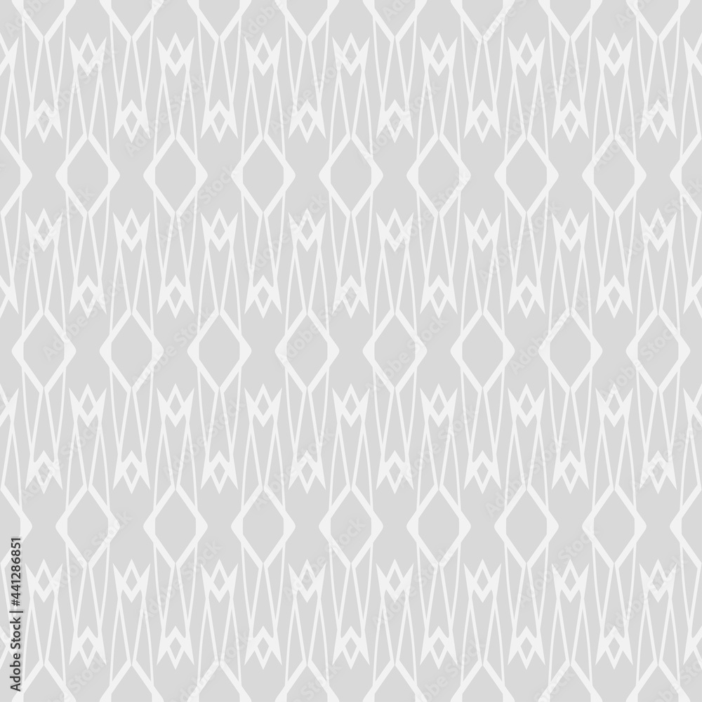 Background pattern with white decorative ornament on a light gray background, wallpaper. Seamless pattern, texture