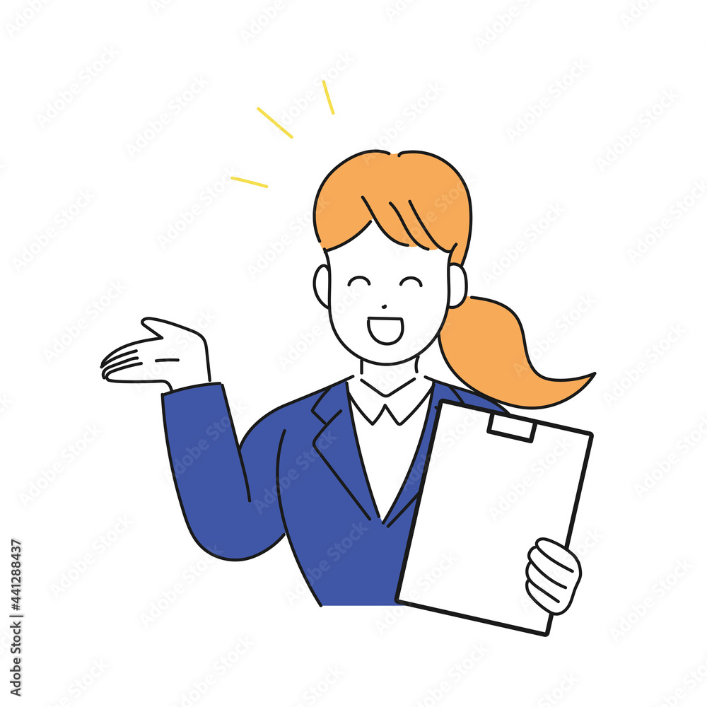 笑顔で説明をするビジネスパーソンのイラスト