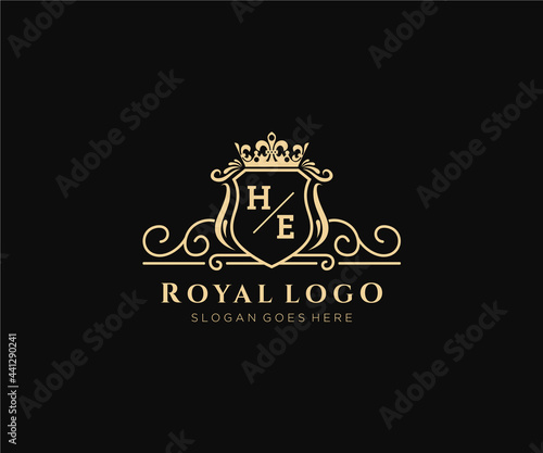 Initial HE Letter Luxurious Brand Logo Template, for Restaurant, Royalty, Boutique, Cafe, Hotel, Heraldic, Jewelry, Fashion and other vector illustration.