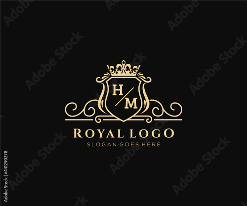 Initial HM Letter Luxurious Brand Logo Template, for Restaurant, Royalty, Boutique, Cafe, Hotel, Heraldic, Jewelry, Fashion and other vector illustration.