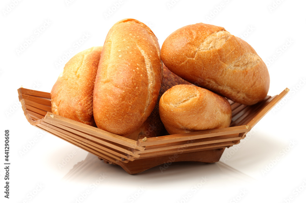 Fototapeta premium crusty mini baguettes on white surface