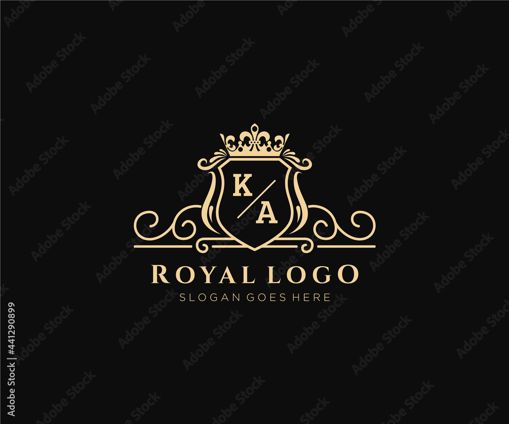 Initial KA Letter Luxurious Brand Logo Template, for Restaurant, Royalty, Boutique, Cafe, Hotel, Heraldic, Jewelry, Fashion and other vector illustration. - obrazy, fototapety, plakaty 