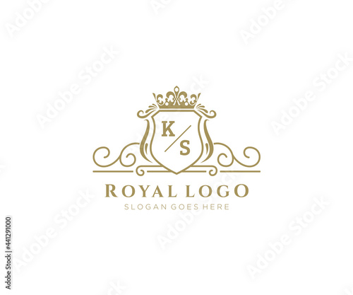 Initial KS Letter Luxurious Brand Logo Template, for Restaurant, Royalty, Boutique, Cafe, Hotel, Heraldic, Jewelry, Fashion and other vector illustration.