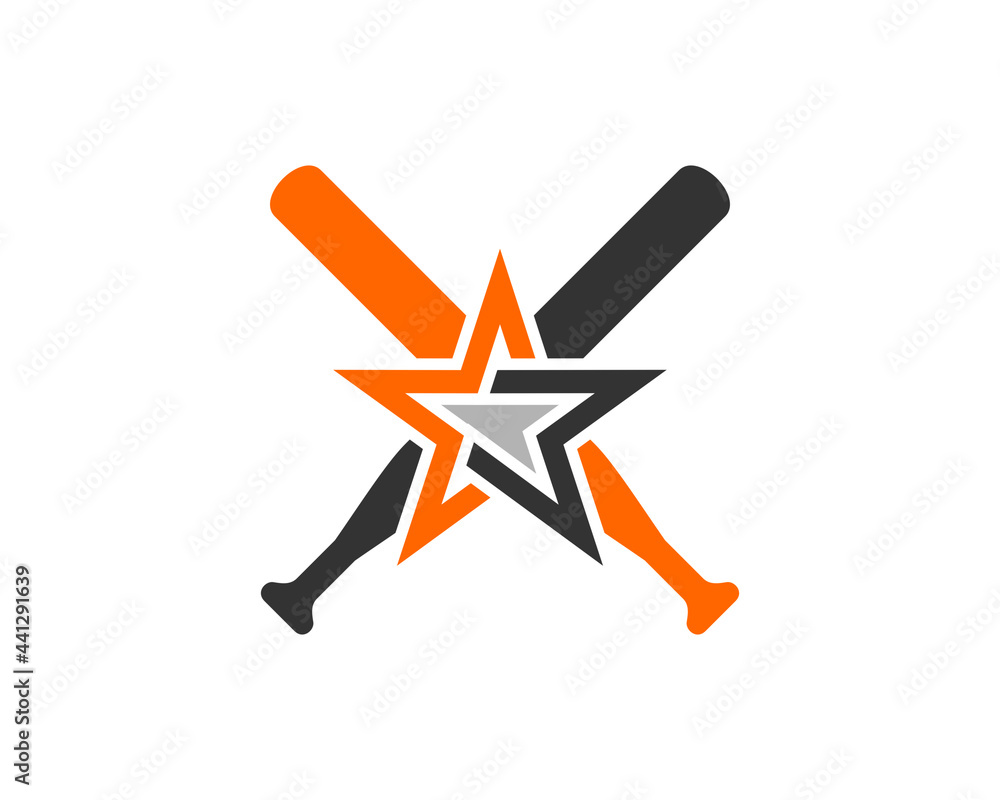 Star line with baseball bat crossed behind Star line with baseball bat crossed behind