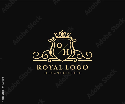 Initial OH Letter Luxurious Brand Logo Template, for Restaurant, Royalty, Boutique, Cafe, Hotel, Heraldic, Jewelry, Fashion and other vector illustration.