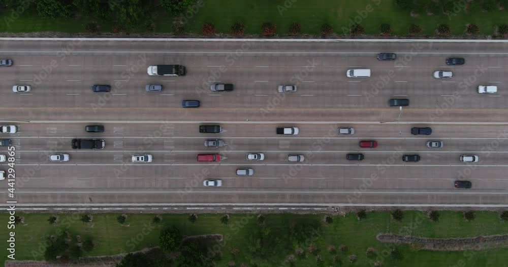 Birds eye view of traffic on Houston toll road Birds eye view of traffic on Houston toll road