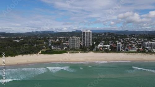 High Rise Buildings Near Rockview Public Park At Palm Beach, City Of Gold Coast, Queensland, Australia. aerial photo