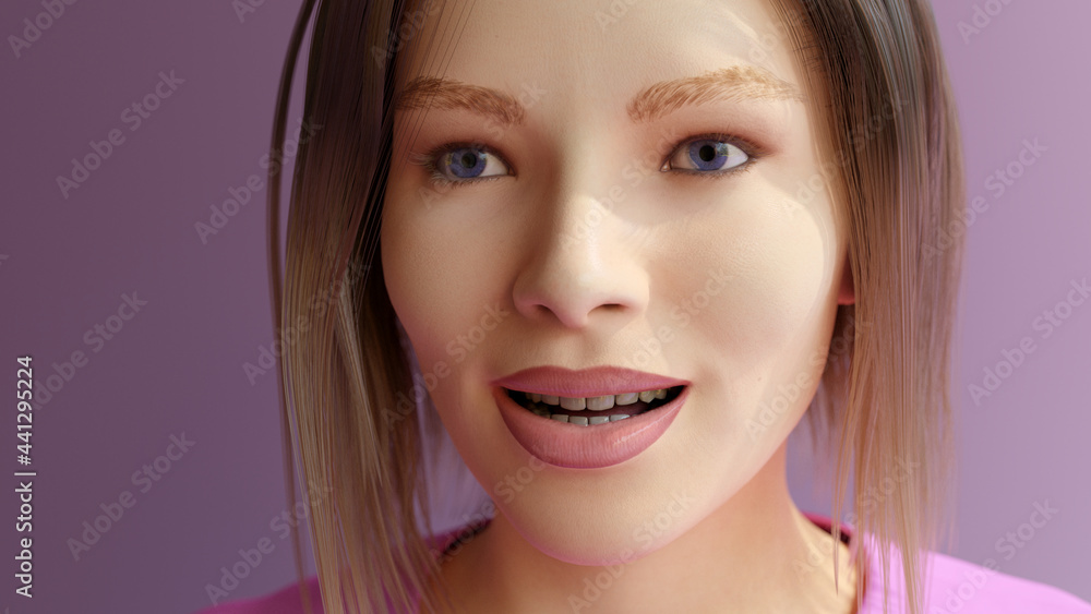 young woman pink lips shirt blond hairs girly style close-up 3D illustration young woman pink lips shirt blond hairs girly style close-up 3D illustration