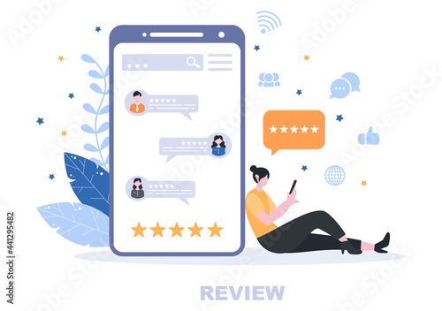 Review Vector Illustration Customer Giving Star with Good or Bad Rate From Feedback, Testimonial, Notification and User Experience Concept