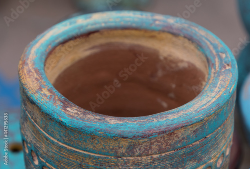 Details of blue ceramic pots