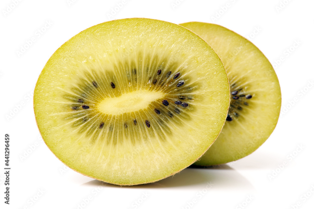 golden kiwi (Actinidia chinensis) on white background golden kiwi (Actinidia chinensis) on white background
