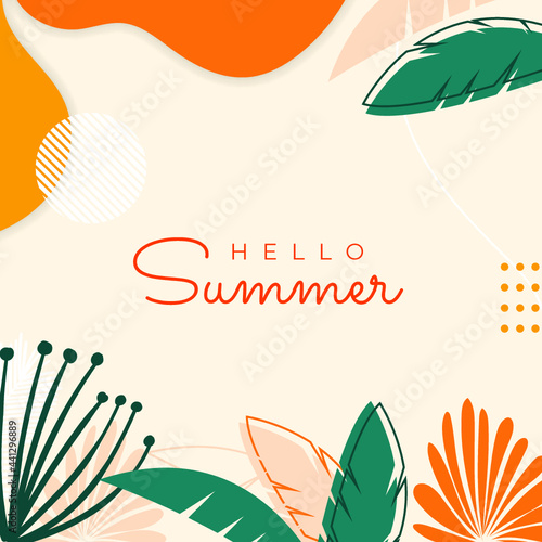 Colourful summer banner template with floral and leaves decoration. Vector illustration for party, celebration, flier, event, summer time and much more