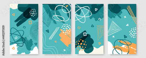 Elegant modern colourful earth tone Scandinavian boho bohemian poster brochure template. Vector paint brush clipping masks for flyer, presentation, brochure, banner, poster design. Boho poster