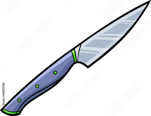 Great chef steel knife with black handle in doodle style