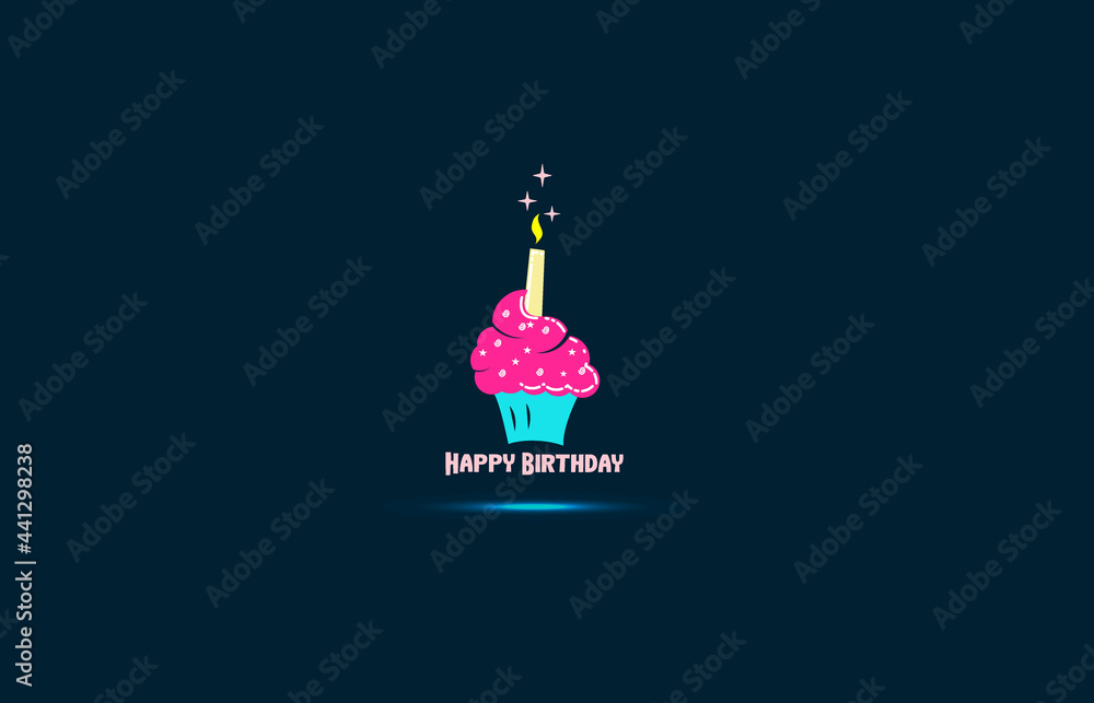 Happy Birthday cake with one candle poster on festive pie silhouette. Greeting card. Happy Birthday cake with one candle poster on festive pie silhouette. Greeting card.