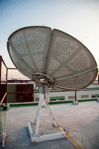 Satellite dishes.