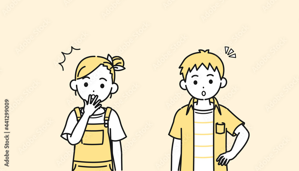 驚く男の子と女の子のイラスト びっくり 子供 小学生 低学年 Stock Vector | Adobe Stock