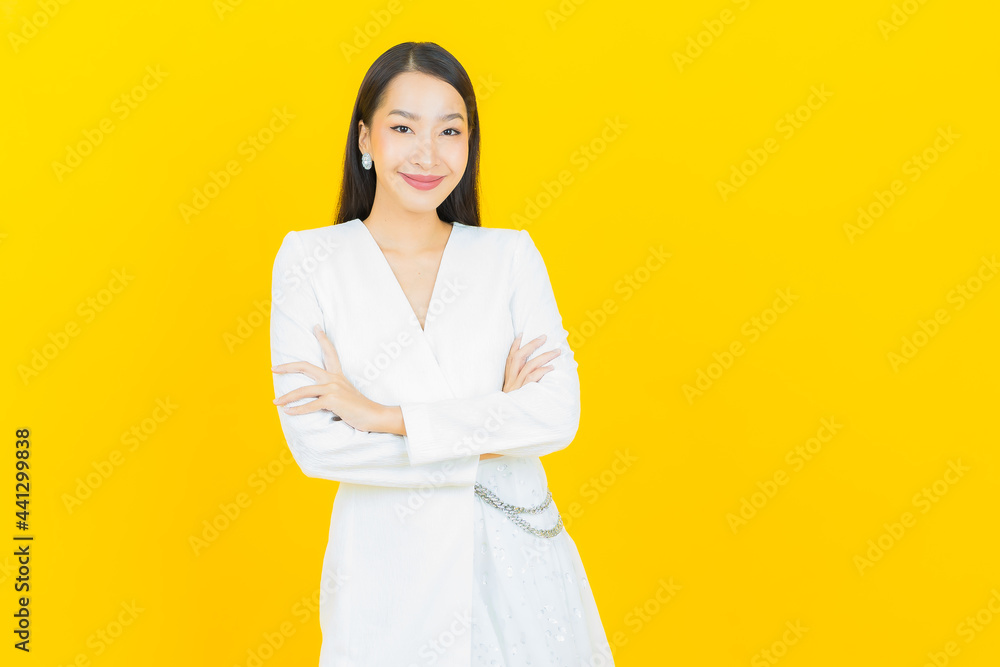 Portrait beautiful young asian woman smile with action Portrait beautiful young asian woman smile with action