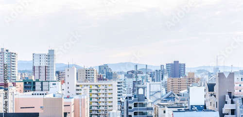 City skyline view in tenjin, Fukuoka Japan