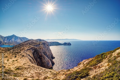 View of the rocky north coast of the Greek island of Donoussa in the Cyclades archipelago