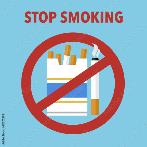 No smoking sign with cigarettes in flat design. Quit smoking concept. Anti tobacco day. 