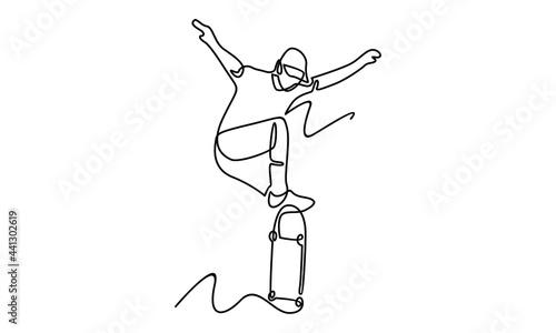 Continue line of man playing skateboard vector illustration