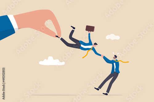 Talent war, recruitment competition for special skill candidate, HR human resource tug of war to get employee concept, big company hand fighting by pulling businessman candidate with current employer.
