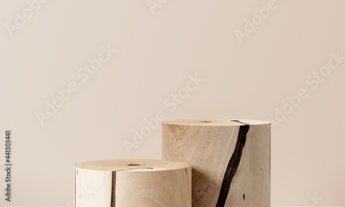 Fototapeta Naklejka Na Ścianę i Meble -  Wooden podium, Cosmetic display product stand on brown background. 3D rendering	