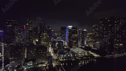 Wallpaper Mural Aerial view of the Brickell Key Bridge and skyscrapers, night in Miami, Florida - reverse, drone shot Torontodigital.ca