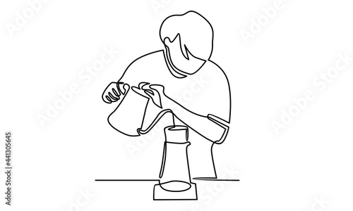 Continue line of barista pouring coffee vector illustration