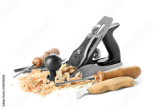 Set of carpenter's tools on white background photo