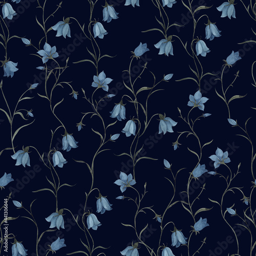 Seamless pattern with vintage flowers and herbs, isolated on colored background