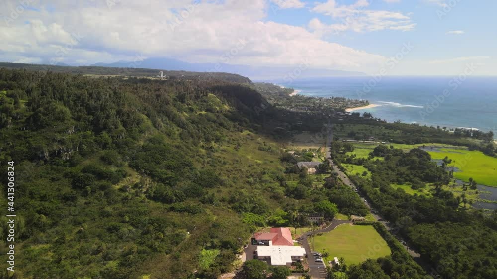 aerial view from above drone shot. View of the forests, mountains and oceans on oahu hawaii aerial view from above drone shot. View of the forests, mountains and oceans on oahu hawaii