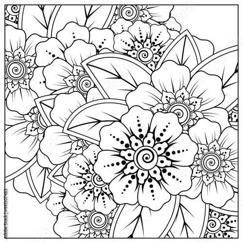 Mehndi flower for henna  mehndi  tattoo  decoration. decorative ornament in ethnic oriental style. doodle ornament. outline hand draw illustration. coloring book page.