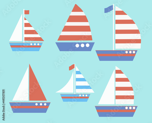 Sailboat ship set with stripes and flag
