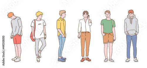 young men's street fashion collection. hand drawn style vector design illustrations. 
