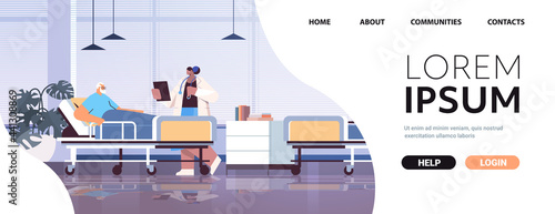 nurse taking care of sick senior man patient lying in hospital bed care service concept horizontal