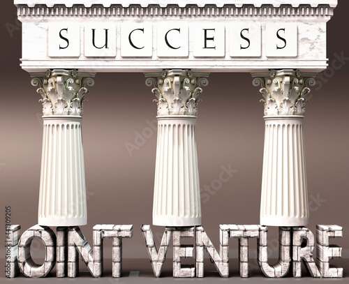 Slika na platnu Joint venture as a foundation of success - symbolized by pillars of success supp