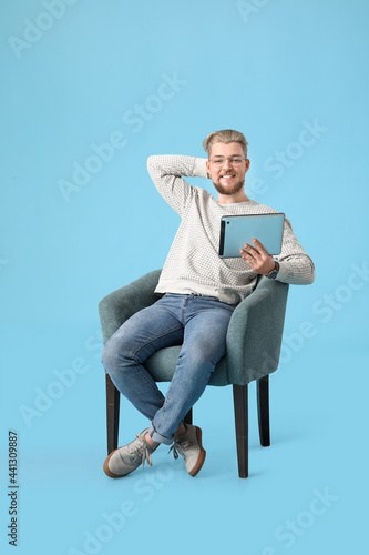 Young man with tablet compu...