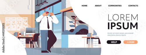 businessman suffering from headache inflammation of muscles concept