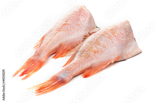 Foto Red sea perch or big-eyed fish isolated on a white background.
