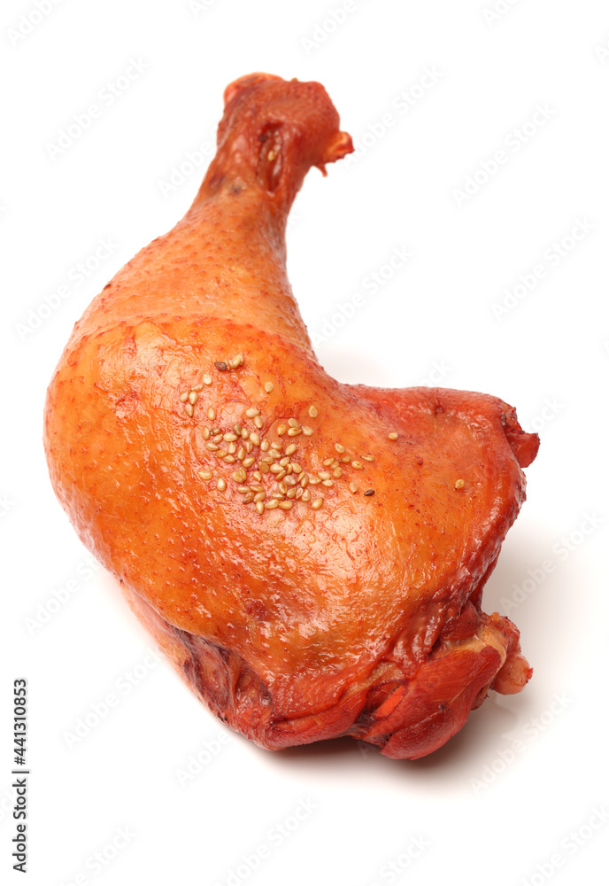 grilled chicken leg on white background grilled chicken leg on white background