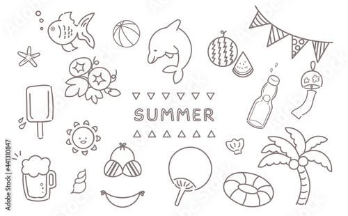 夏のイラストセット(線画)