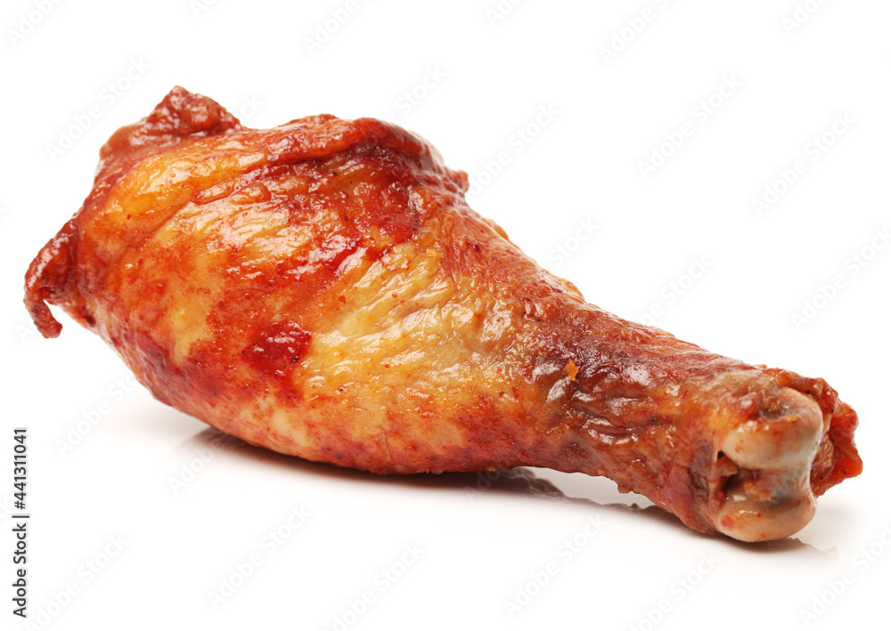 grilled chicken leg on white background grilled chicken leg on white background