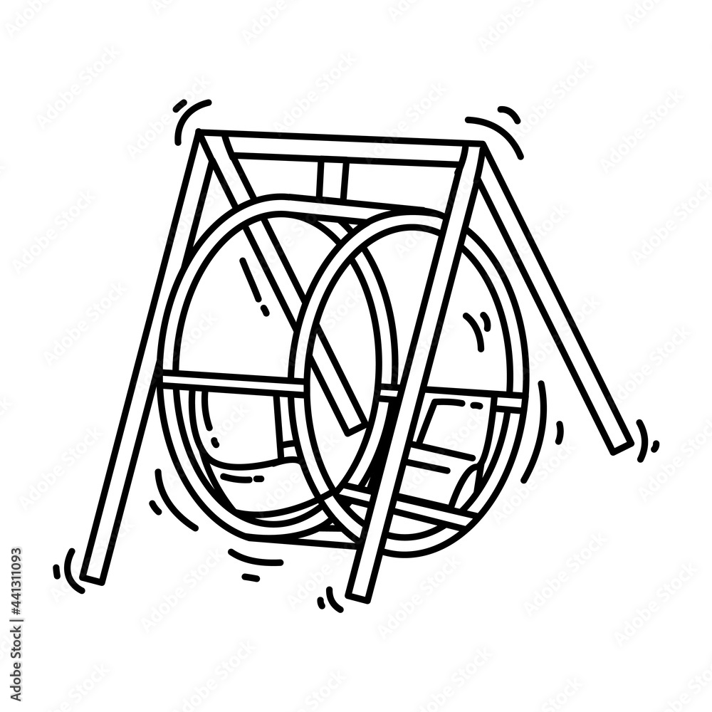 Fototapeta premium Playground kids round swing,playing,children,kindergarten. hand drawn icon set, outline black, doodle icon, vector icon.