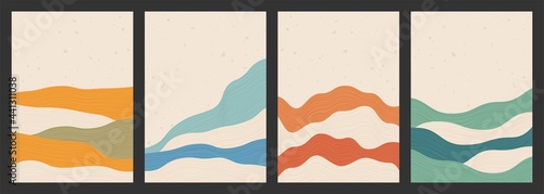 Geometric backgrounds with line wave patterns. Abstract template with mountains in Japanese style