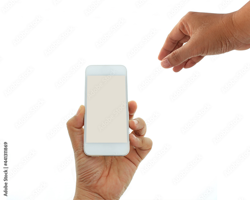 Phone in hand - to work on a smartphone with a blank screen