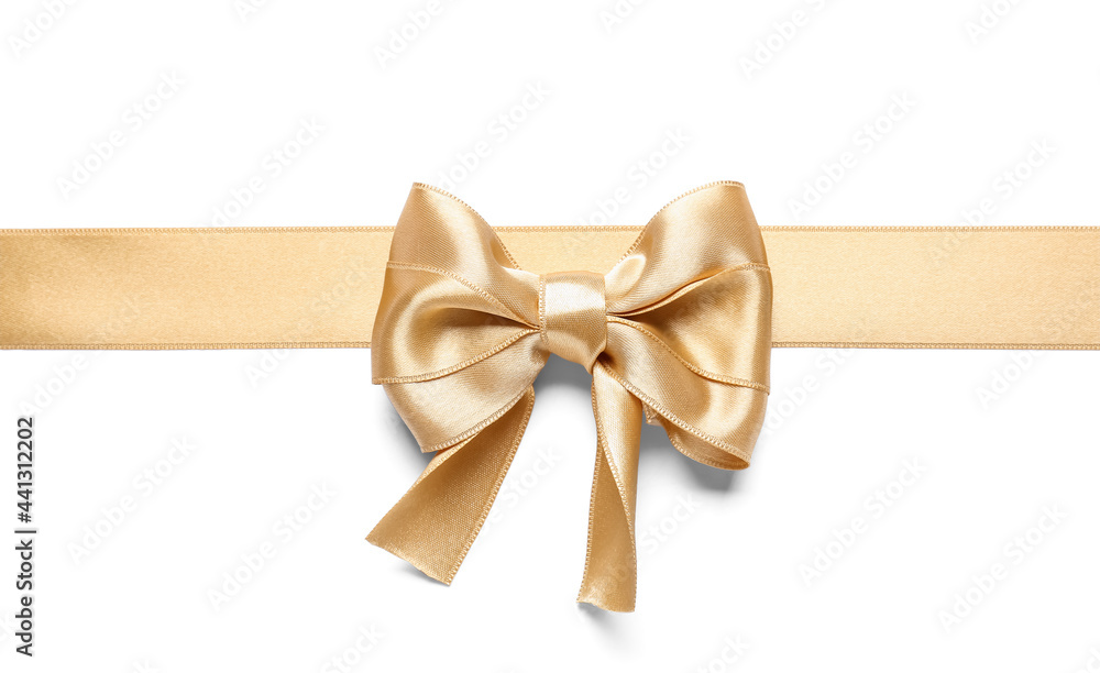 Beautiful golden ribbon with bow on white background Beautiful golden ribbon with bow on white background